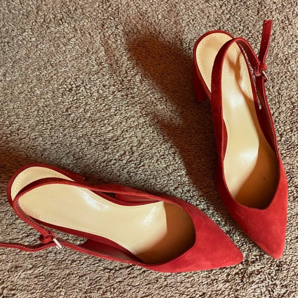 red suede marc fisher slingback heels